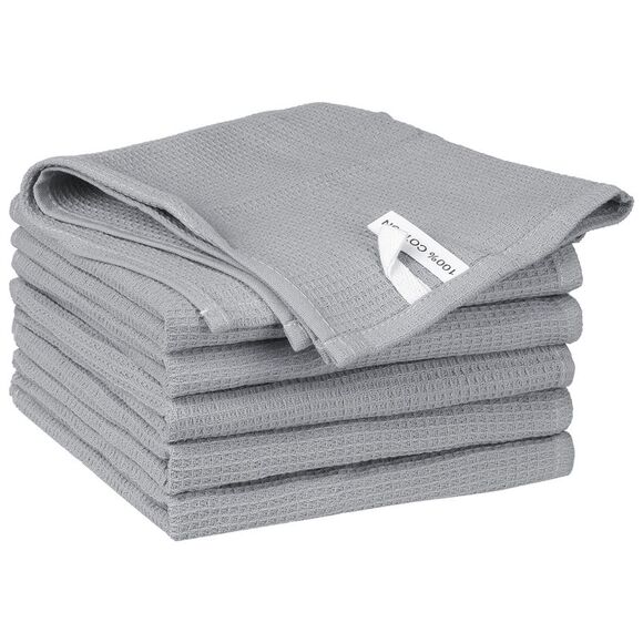 6Pack Cotton Weave Reusable Absorbent Cleaning Rags 14" x 14" Light Grey - Picture 1 of 6